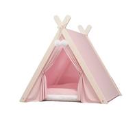Stylish Pet Teepee Tent with Removable Cushion, Foldable Cat & Dog Tent House for Indoor Use - Cozy Bed,for Small Pets (Multiple Colors)(Pink)