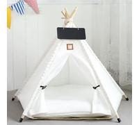 Stylish Pet Teepee Tent with Removable Cushion, Foldable Cat & Dog Tent House with Solid Wood Frame for Indoor Use (Multiple Patterns & Sizes)(L,L)