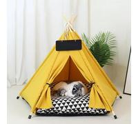 Stylish Pet Teepee Tent with Removable Cushion, Foldable Cat & Dog Tent House with Solid Wood Frame for Indoor Use (Multiple Patterns & Sizes)(E,L)