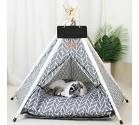 Stylish Pet Teepee Tent with Removable Cushion, Foldable Cat & Dog Tent House with Solid Wood Frame for Indoor Use (Multiple Patterns & Sizes)(K,L)