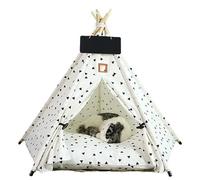 Stylish Pet Teepee Tent with Removable Cushion, Foldable Cat & Dog Tent House with Solid Wood Frame for Indoor Use (Multiple Patterns & Sizes)(D,M)