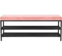 Stylish Pink Entryway Shoe Storage Bench with Soft Cushion 2-Tier Shelves & Wrought Iron Frame Perfect for Small Spaces in Foyer & Bedroom