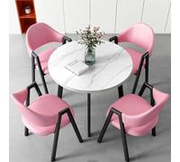 Stylish Pink Round Dining Table Set for 4 - Modern Conference & Reception Room Table with Chairs for Office & Living Room - Elegant Negotiation Furniture