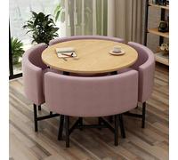 Stylish Pink Round Dining Table Set for 4 - Modern Wood Table with Comfortable Chairs Ideal for Small Dining Rooms Offices and Conference Spaces