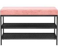 Stylish Pink Shoe Bench with Soft Cushion 2-Tier Storage Shelves Wrought Iron Frame Perfect Entryway Furniture for Small Spaces Foyer & Bedroom Storage Solution