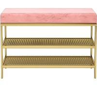 Stylish Pink Shoe Bench with Soft Cushion 2-Tier Storage Shelves Wrought Iron Frame - Perfect Entryway Furniture for Small Spaces Foyer & Bedroom Storage Solutions