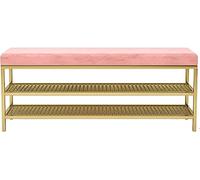 Stylish Pink Shoe Bench with Soft Cushion 2-Tier Storage Shelves Wrought Iron Frame Perfect for Entryway Small Spaces Foyer & End of Bed Use