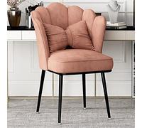 Stylish Pink Velvet Vanity Chair Modern Upholstered Accent Chair for Home Office Makeup Desk Dining Room & Living Room No Wheels Compact Design (22x25x18inch)