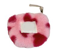 Stylish Plush Coin Holder with Heart Pattern for Women’s Makeup and Small Items Soft Storage Bag Valentine's Day Gift Compact Storage Bag