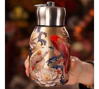 Stylish & Portable Insulated Water Bottle, Keep Drinks Hot or Cold, Hot Cold 24h, Peacock Floral Tea Pot, Stainless Steel Thermal Coffee Thermo, Vintage Flower Pattern Water Bottle (Goldfish)