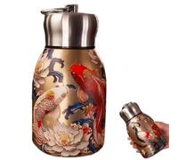 Stylish & Portable Insulated Water Bottle, Keep Drinks Hot or Cold, Hot Cold 24h, Peacock Floral Tea Pot, Stainless Steel Thermal Coffee Thermo, Vintage Flower Pattern Water Bottle (Goldfish)