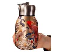Stylish&Portable Peacock Insulated Water Bottle,300ml Stainless Steel Vintage Floral Tea Thermo Vacuum Flask Hot Cold Drinks Container With Hanging Rings,Built-in Infuser,for Camp Travel(Goldfishs)