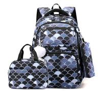 Stylish Print Backpack With Lunch Bag And Pencil Case Adjustable Shoulder Strap Suitable For Students School Backpack For Teens
