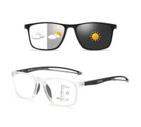 Stylish Progressive Multifocal Photochromic Reading Glasses for Men Women, TR90 Flexible Frame Eyeglasses(Transparent/Grey,3.5 x)