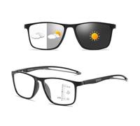 Stylish Progressive Multifocal Photochromic Reading Glasses for Men Women, TR90 Flexible Frame Eyeglasses(Black/Grey,3.0 x)