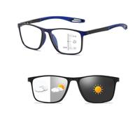 Stylish Progressive Multifocal Photochromic Reading Glasses for Men Women, TR90 Flexible Frame Eyeglasses(Black/Blue,4.0 x)