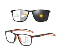 Stylish Progressive Multifocal Photochromic Reading Glasses for Men Women, TR90 Flexible Frame Eyeglasses(Teal/Orange,3.0 x)