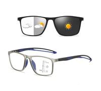 Stylish Progressive Multifocal Photochromic Reading Glasses for Men Women, TR90 Flexible Frame Eyeglasses(Grey/Blue,2.0 x)