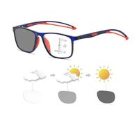 Stylish Progressive Multifocal Photochromic Reading Glasses for Men Women, TR90 Flexible Frame Eyeglasses(Blue/Red,2.0 x)