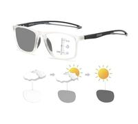 Stylish Progressive Multifocal Photochromic Reading Glasses for Men Women, TR90 Flexible Frame Eyeglasses(Transparent/Grey,1.5 x)