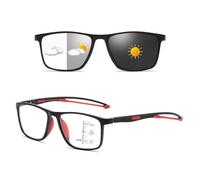 Stylish Progressive Multifocal Photochromic Reading Glasses for Men Women, TR90 Flexible Frame Eyeglasses(Black/Red,2.0 x)