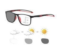Stylish Progressive Multifocal Photochromic Reading Glasses for Men Women, TR90 Flexible Frame Eyeglasses(Black/Red,2.0 x)