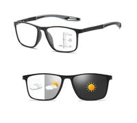 Stylish Progressive Multifocal Photochromic Reading Glasses for Men Women, TR90 Flexible Frame Eyeglasses(Black/Grey,2.5 x)