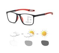 Stylish Progressive Multifocal Photochromic Reading Glasses for Men Women, TR90 Flexible Frame Eyeglasses(Black/Red,2.5 x)