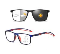 Stylish Progressive Multifocal Photochromic Reading Glasses for Men Women, TR90 Flexible Frame Eyeglasses(Blue/Red,2.5 x)