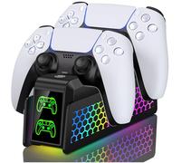 Stylish PS5 Controller Charger with Charging Station Stand for Dualsense & Edge Controllers,PS5 Charging Station with LED Indicator & Overcharge Protection for Game Console