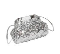 Stylish PU Leather Shoulder Purse for Women Wedding Party Daily Commute Sparkling Embellishments Crossbody Bag Evening Bag, Silver, Mass Beauty