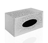 Stylish PU Leather Tissue Box Holder, Modern Rectangular Napkin Holder Pumping Paperchase Dispenser (Silver lightning)