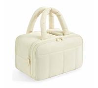 Stylish Puffy Travel Toiletry Bag for Women - Lightweight Cosmetic Organizer Pouch, Multipurpose Wash Bag for Daily Essentials & On-The-Go Storage (White)