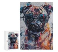 Stylish Pug with Sunglasses Puzzle 1000 Teile Schwer Puzzle Spielzeug Lernspiel Impossible Herausforderungsspielzeug Für Erwachsene Kinder 300 PCS