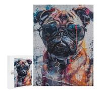 Stylish Pug with Sunglasses Puzzle 1000 Teile Schwer Puzzle Spielzeug Lernspiel Impossible Herausforderungsspielzeug Für Erwachsene Kinder 500 PCS