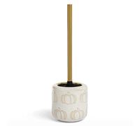 Stylish Pumpkin Toilet Brush - Cream Ceramic Holder, Gold Handle, Black Brush, Halloween Bathroom Accessory