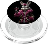 Stylish Rabbit Portrait Fashion Bunny Red Wine Graphic Pink PopSockets PopGrip for MagSafe