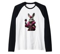 Stylish Rabbit Portrait Fashion Bunny Red Wine Graphic Pink Raglan Baseball Tee
