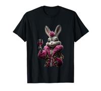 Stylish Rabbit Portrait Fashion Bunny Red Wine Graphic Pink T-Shirt