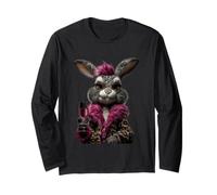 Stylish Rabbit Portrait Fashion Bunny Wine Glass Graphic Long Sleeve T-Shirt