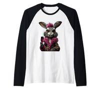 Stylish Rabbit Portrait Fashion Bunny Wine Glass Graphic Raglan Baseball Tee
