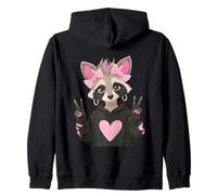 Stylish Raccoon Cute Animal Peace Sign Pink Bows Design Zip Hoodie