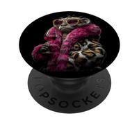Stylish Raccoon Portrait Fashion Animal Wine Graphic Pink PopSockets Adhesive PopGrip