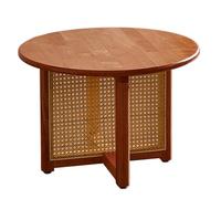 Stylish Rattan Round Coffee Table 23.6"/31.5" Solid Wood Oak Side Table with Large Tabletop Perfect for Living Room & Bedroom Cherry Finish Modern Design