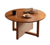Stylish Rattan Round Coffee Table 23.6"/31.5" Solid Wood Oak Side Table with Large Top Perfect for Living Room & Bedroom Cherry Finish Modern Design