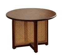 Stylish Rattan Round Coffee Table 23.6"/31.5" Solid Wood Oak & Walnut Finish Large Tabletop Perfect for Living Room & Bedroom Modern Small Side Table