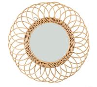Stylish Rattan Round Wall Mirror, 40X40cm Wooden Circle Wall Mounted Decorative Mirror For Farmhouse, Living Room, Bedroom, Bathroom