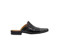 Mens Classic Backless Shoes Snakeskin Effect Real Leather Slip on Half Loafers Mules [ M139-692-GRAY-BLACK-46 ]