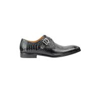 Mens Black Crocodile Print Real Leather Single Strap Monk Loafers Slip on Shoes [HY03-5-BLACK-43]