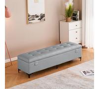 Stylish Rectangular Faux Leather Ottoman Bench with Double Locks Hidden Storage Cabinet for Bedroom & Living Room Extra Long Foot Stool Home Storage Solution